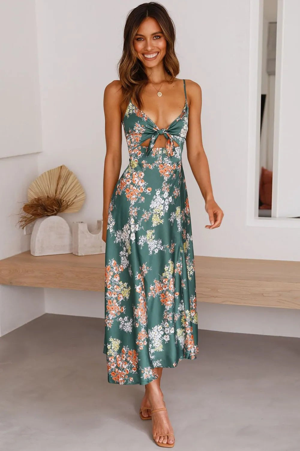 Dames Lange Jurk Bloemen Asymmetrisch Ontwerp - Treviah-1