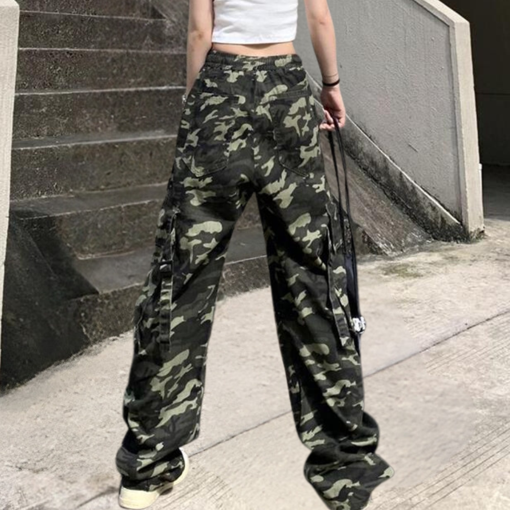 Unieke camouflage broek met hoge taille - Elera