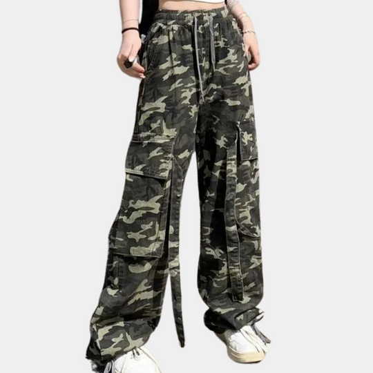 Unieke camouflage broek met hoge taille - Elera