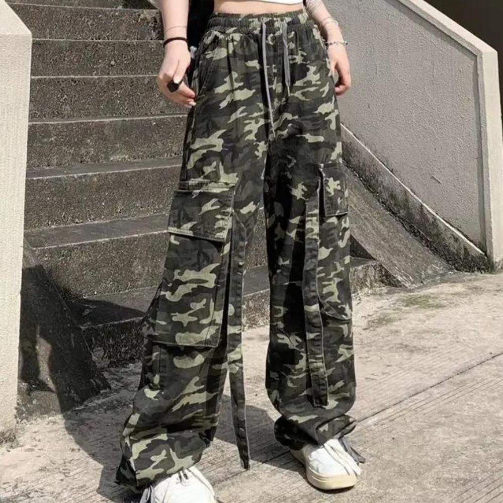 Unieke camouflage broek met hoge taille - Elera