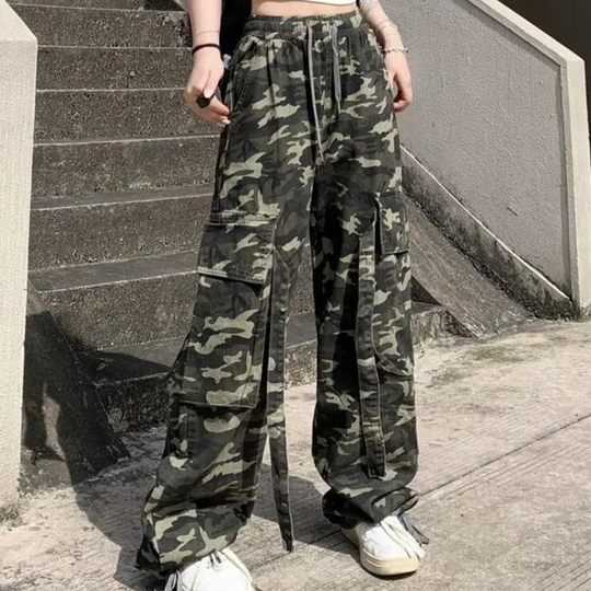 Unieke camouflage broek met hoge taille - Elera