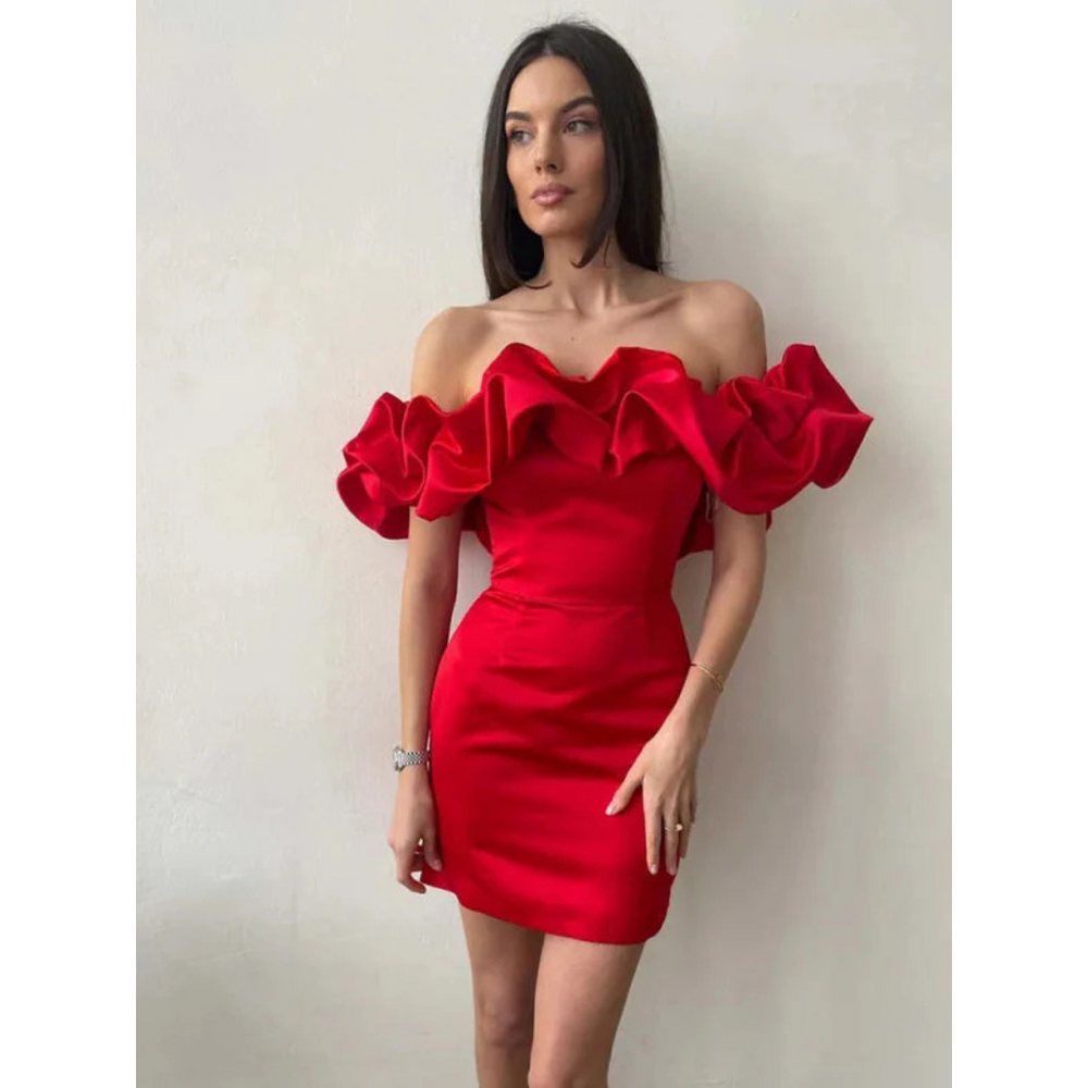 Dames Off-Shoulder Jurk met Gerimpelde Details - Leanna-2