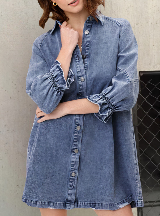 Variant image for Dames Denim Jurk Lange Mouwen Stijlvolle Elegantie - Chiquita-10