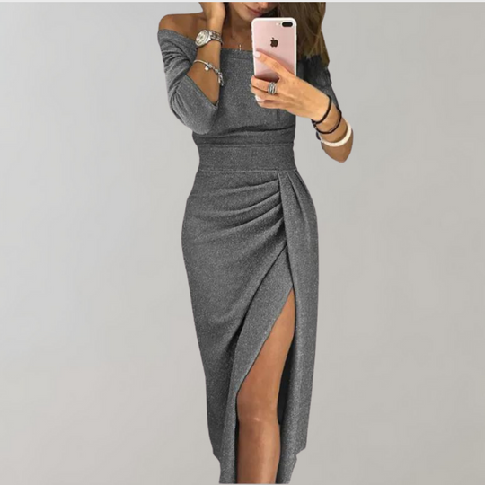 Vrouwen Elegante Lang uitgesneden met Glitter Details Zomer Gala Jurk - Vilja