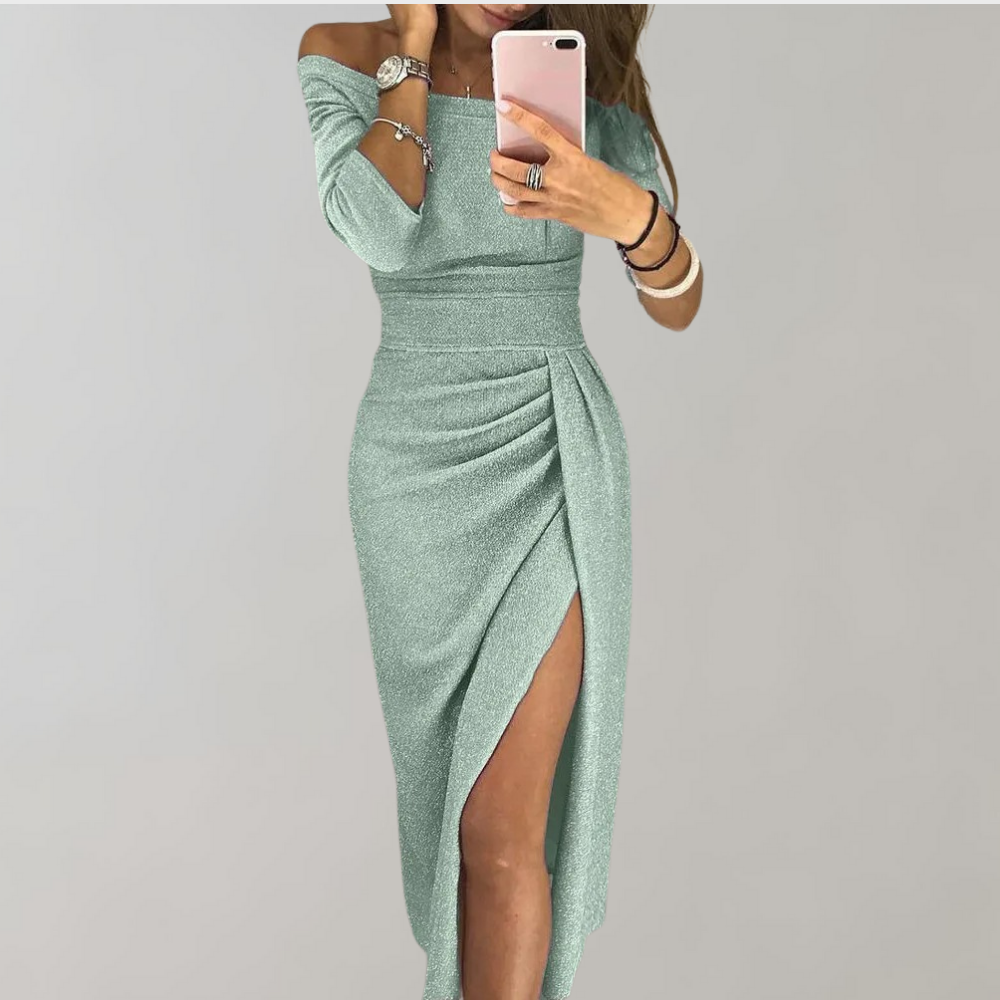 Vrouwen Elegante Lang uitgesneden met Glitter Details Zomer Gala Jurk - Vilja