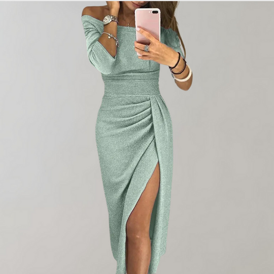 Vrouwen Elegante Lang uitgesneden met Glitter Details Zomer Gala Jurk - Vilja