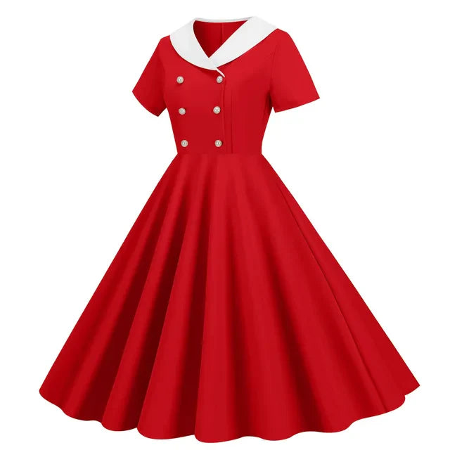 Variant image for Dames Lange Jurk V-Hals Retro Polka Dot Zomer Kleding - Emma-21
