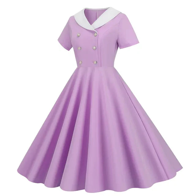 Variant image for Dames Lange Jurk V-Hals Retro Polka Dot Zomer Kleding - Emma-16