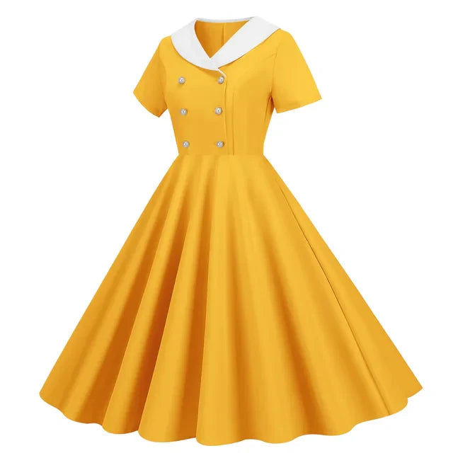 Variant image for Dames Lange Jurk V-Hals Retro Polka Dot Zomer Kleding - Emma-26