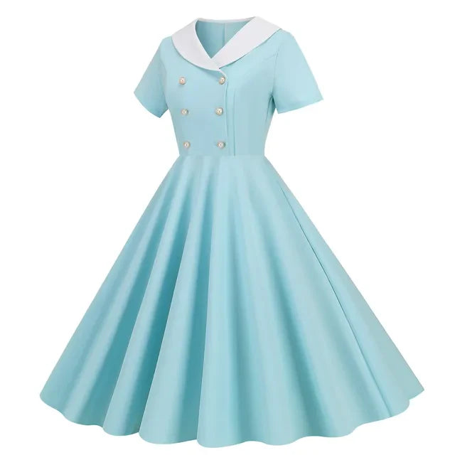 Variant image for Dames Lange Jurk V-Hals Retro Polka Dot Zomer Kleding - Emma-6
