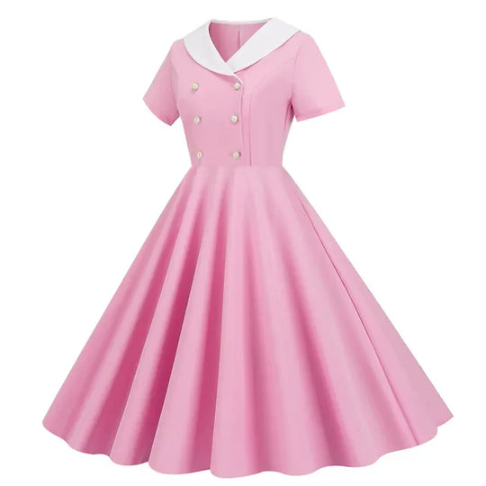 Variant image for Dames Lange Jurk V-Hals Retro Polka Dot Zomer Kleding - Emma-11