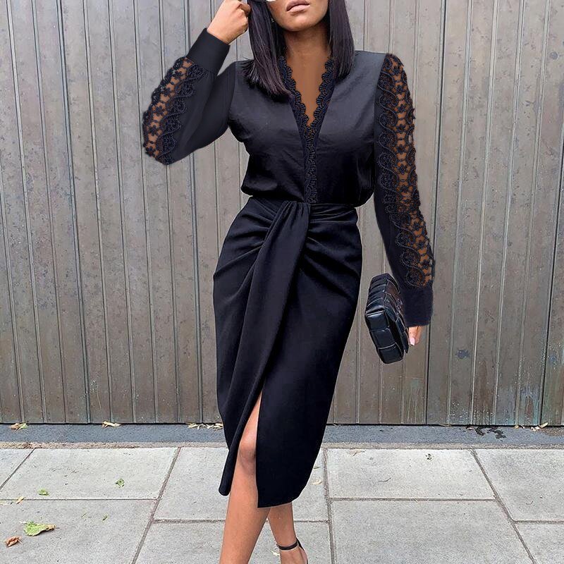 Vrouwen Elegante 3/4 Mouwen Flatterende Gewikkelde Riem Midi Zomerjurk - Diana