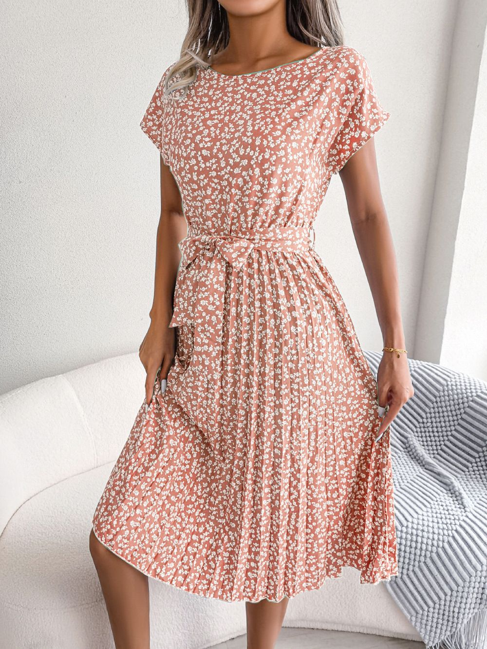 Vrouwen Elegante Bloemenjurk Korte Mouwen Midi Zomerjurk - Emma