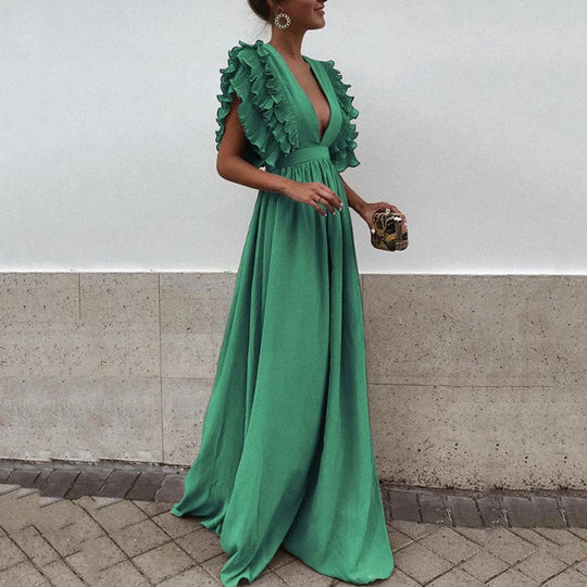 Vrouwen Elegante Gathered Mouwen Maxi Gala Jurk - Kailey