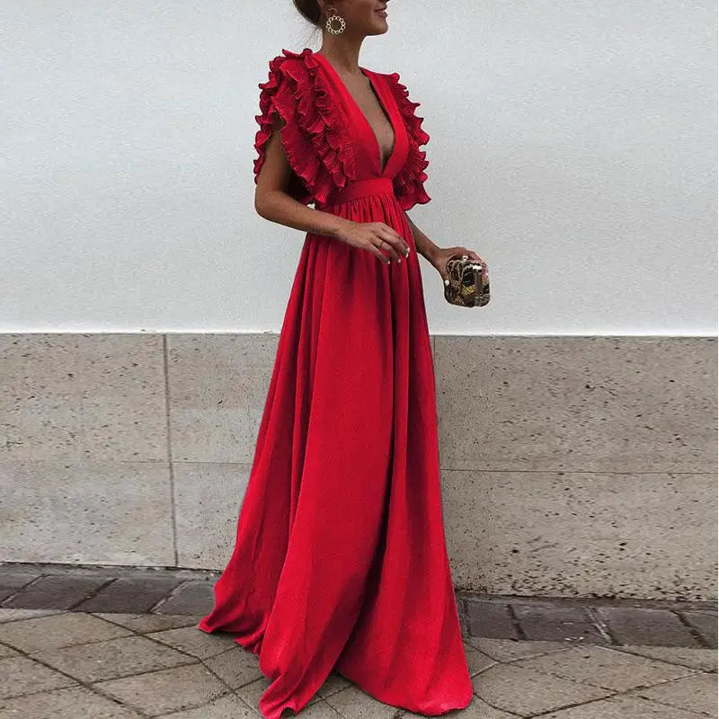 Vrouwen Elegante Gathered Mouwen Maxi Gala Jurk - Kailey