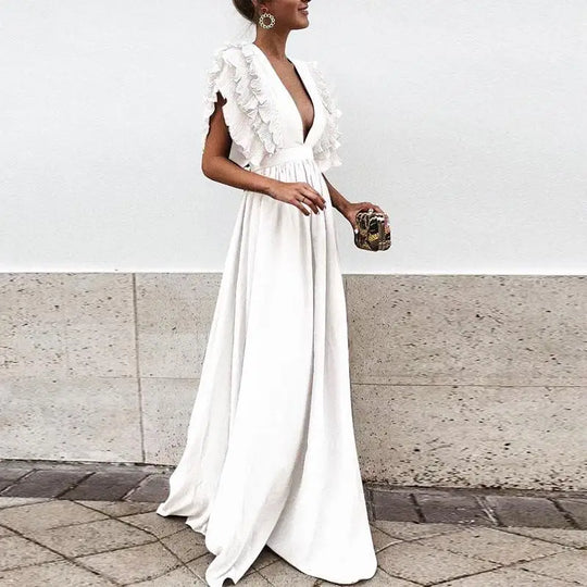 Vrouwen Elegante Gathered Mouwen Maxi Gala Jurk - Kailey