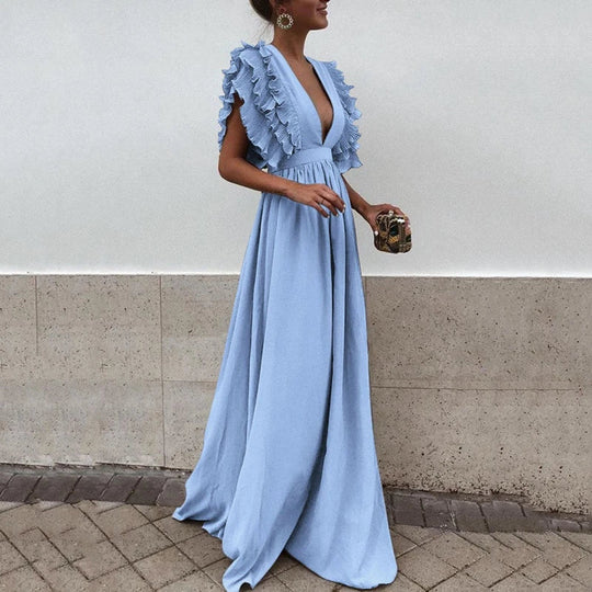 Vrouwen Elegante Gathered Mouwen Maxi Gala Jurk - Kailey