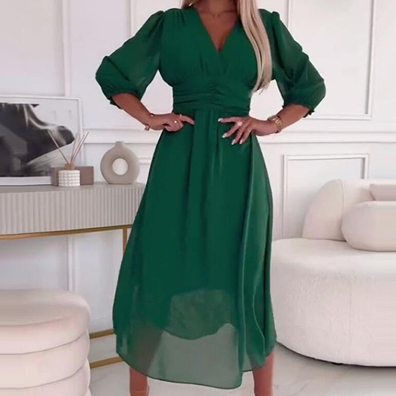 Vrouwen Lichtgewicht Chiffon Elegante Fit Midi Zomerjurk - Amira