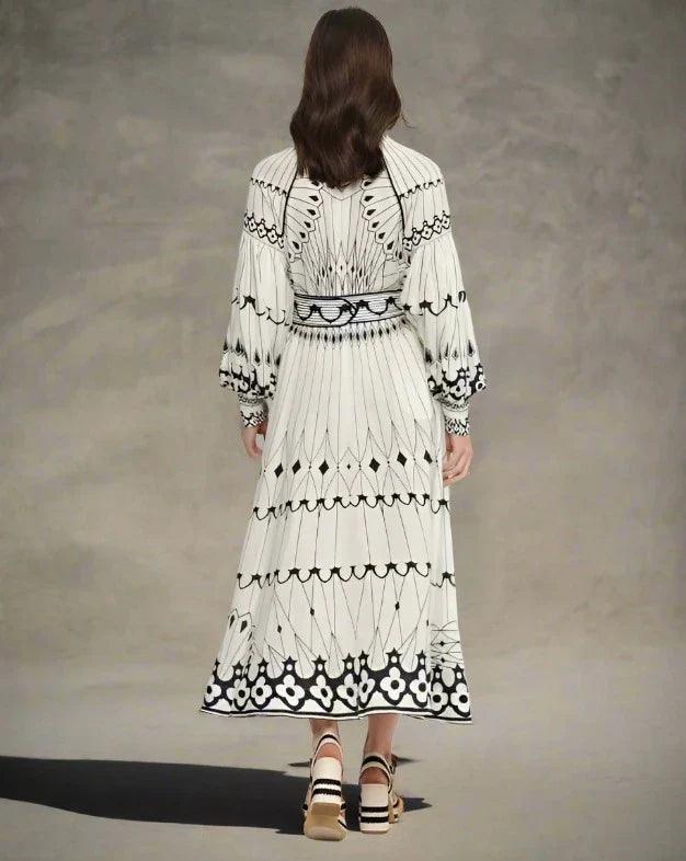 Dames Lange Jurk Elegante Vlinderprint met Taille Riem - Anartia-2