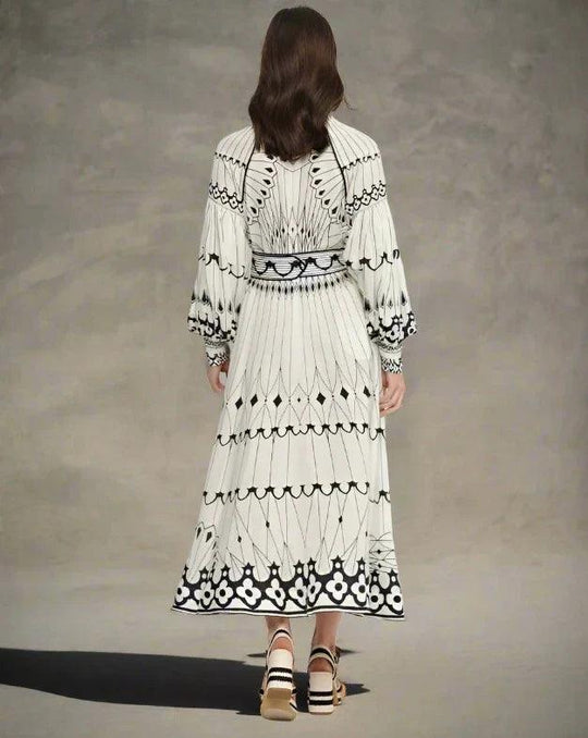 Dames Lange Jurk Elegante Vlinderprint met Taille Riem - Anartia-2