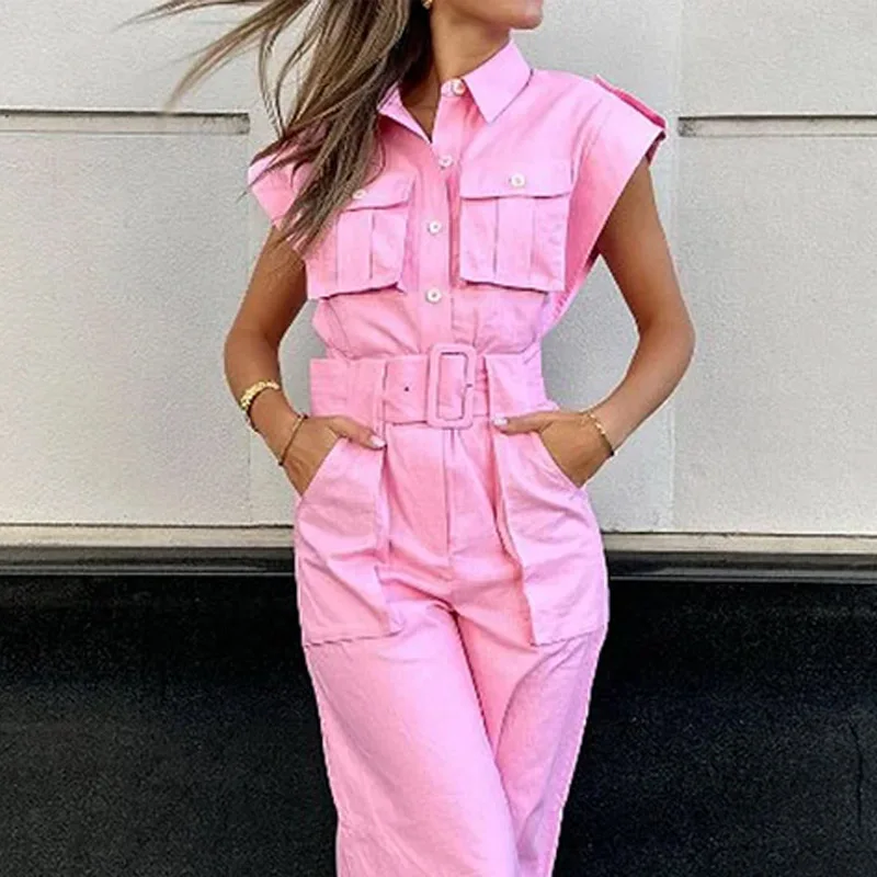 Dames Jumpsuit Feestelijk Roze Met Riem - Amalia-4