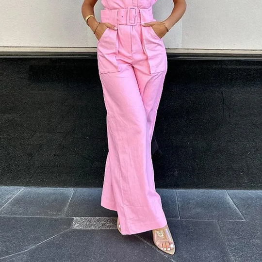 Dames Jumpsuit Feestelijk Roze Met Riem - Amalia-3