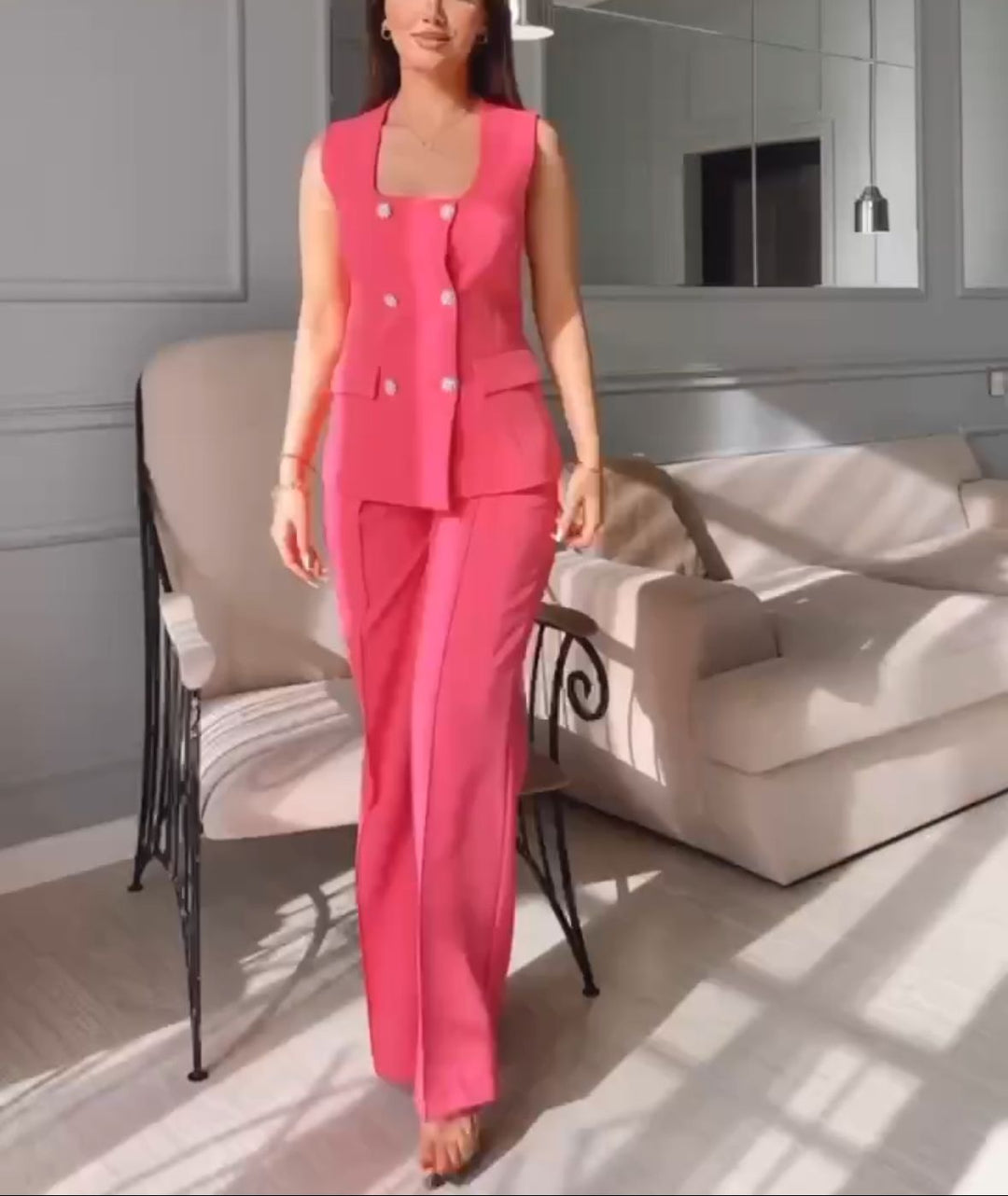 Variant image for Dames Co-ord Set Elegante Mouwloze Top en Vloeiende Broek - Amara-13