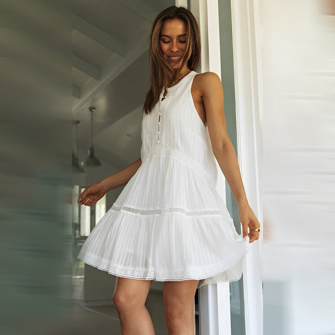 Dames Mini Jurk Elegante Hoge Halslijn Lichtgewicht Zomer Kleding - Leanna-3