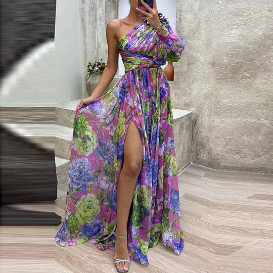 Variant image for Dames Maxi Jurk Elegante Eén Mouw - Stijlvolle Lange Jurk voor Zomer evenementen-1