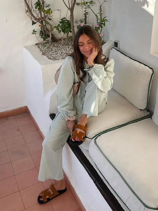 Dames Tweedelige Set Casual Tropische Streep Design - Bo-3