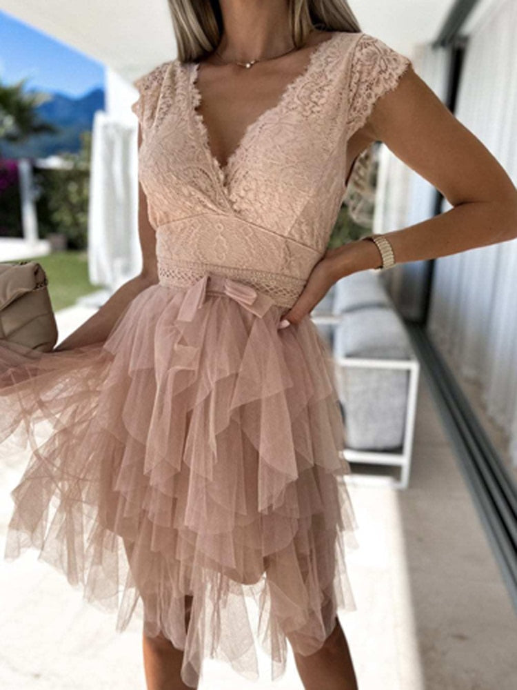 Dames Cocktailjurk Chiffon Elegante Ruches Voor Bruiloft - Leyna-5