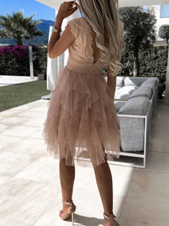 Dames Cocktailjurk Chiffon Elegante Ruches Voor Bruiloft - Leyna-6