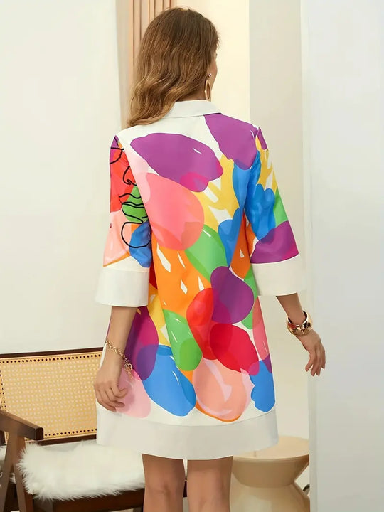 Dames Hemdjurk Kleurrijke Abstracte Print Lichtgewicht Casual - Lisa-3