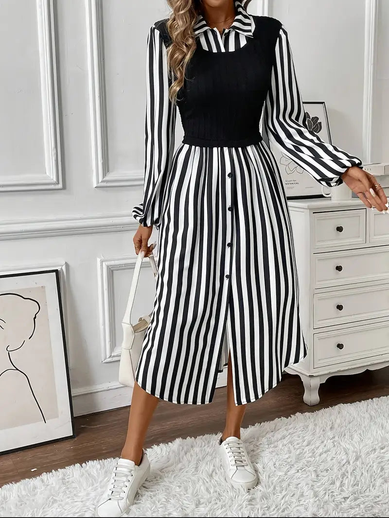 Dames Midi-Jurk Gestreept Design met Asymmetrisch Detail - Lisa-3