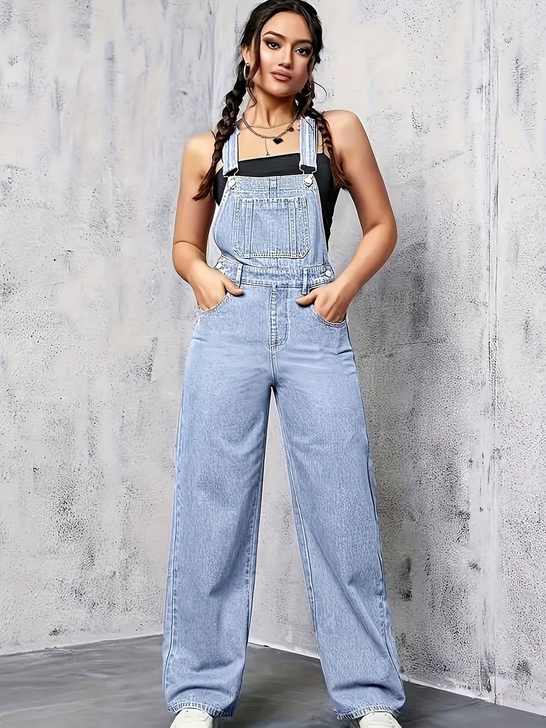 Dames Mouwloze Denim Overall met Wijde Pijpen - Emma-1