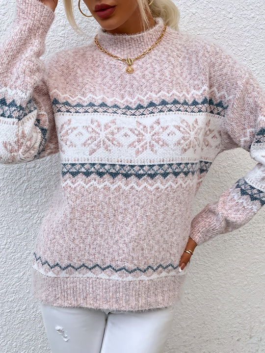 Lotte - Festelijke Rollkragenpullover met Sneeuwvlokken voor de Feestdagen
