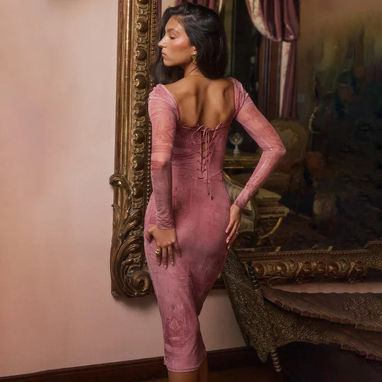 Dames Lange Jurk Flatterende Snit Elegant Roze - Francine-6