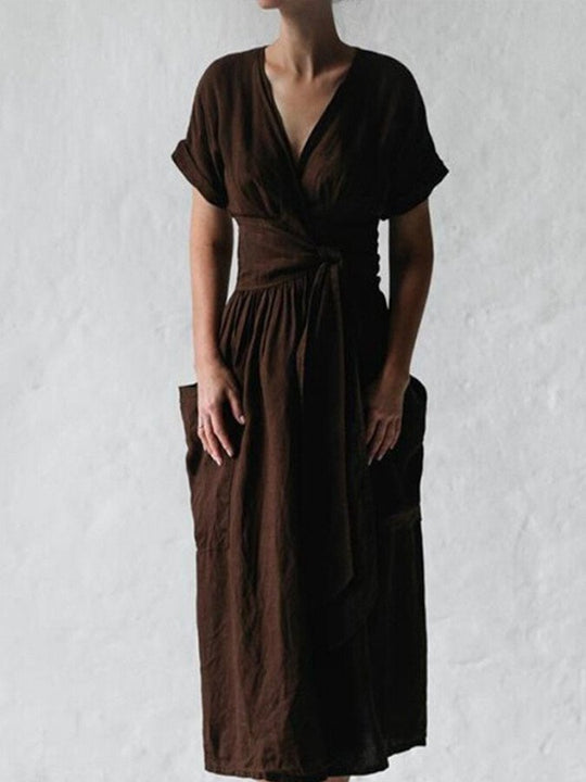 Dames Lange Jurk Elegant Linnen Vetersluiting - Elysia-4