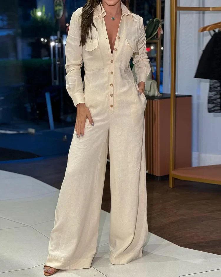 Variant image for Dames Zwarte Jumpsuit Feestelijk Met Lange Mouwen En Knoopsluiting - Lisa-1