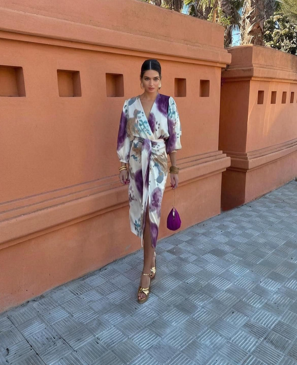 Dames Midi Jurk Elegante Overslag met Strikceintuur - Marissa-2