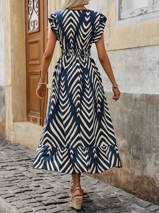 Dames Lange Jurk Met Flatterende Taille en Allover Print - Claudia-5