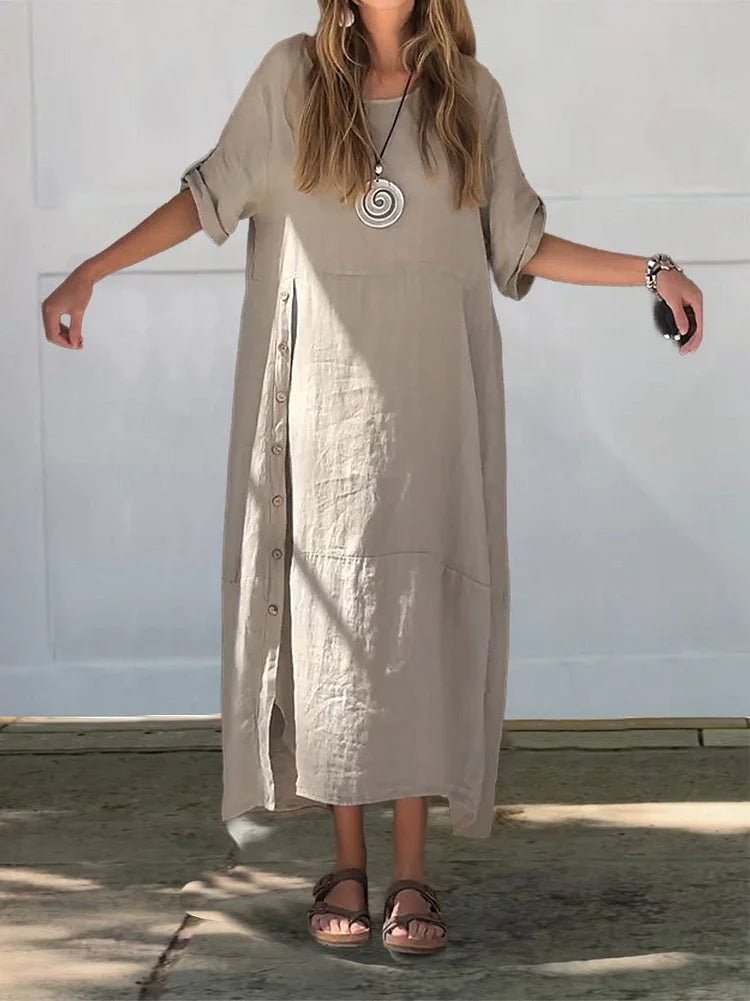 Dames Lange Zomerjurk Ademend Comfortabel Ontwerp - Meah-1