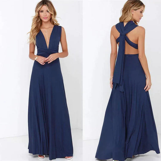 Dames Zwarte Lange Jurk Elegante Open Rug - Isolene-4