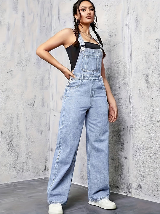 Dames Mouwloze Denim Overall met Wijde Pijpen - Emma-5