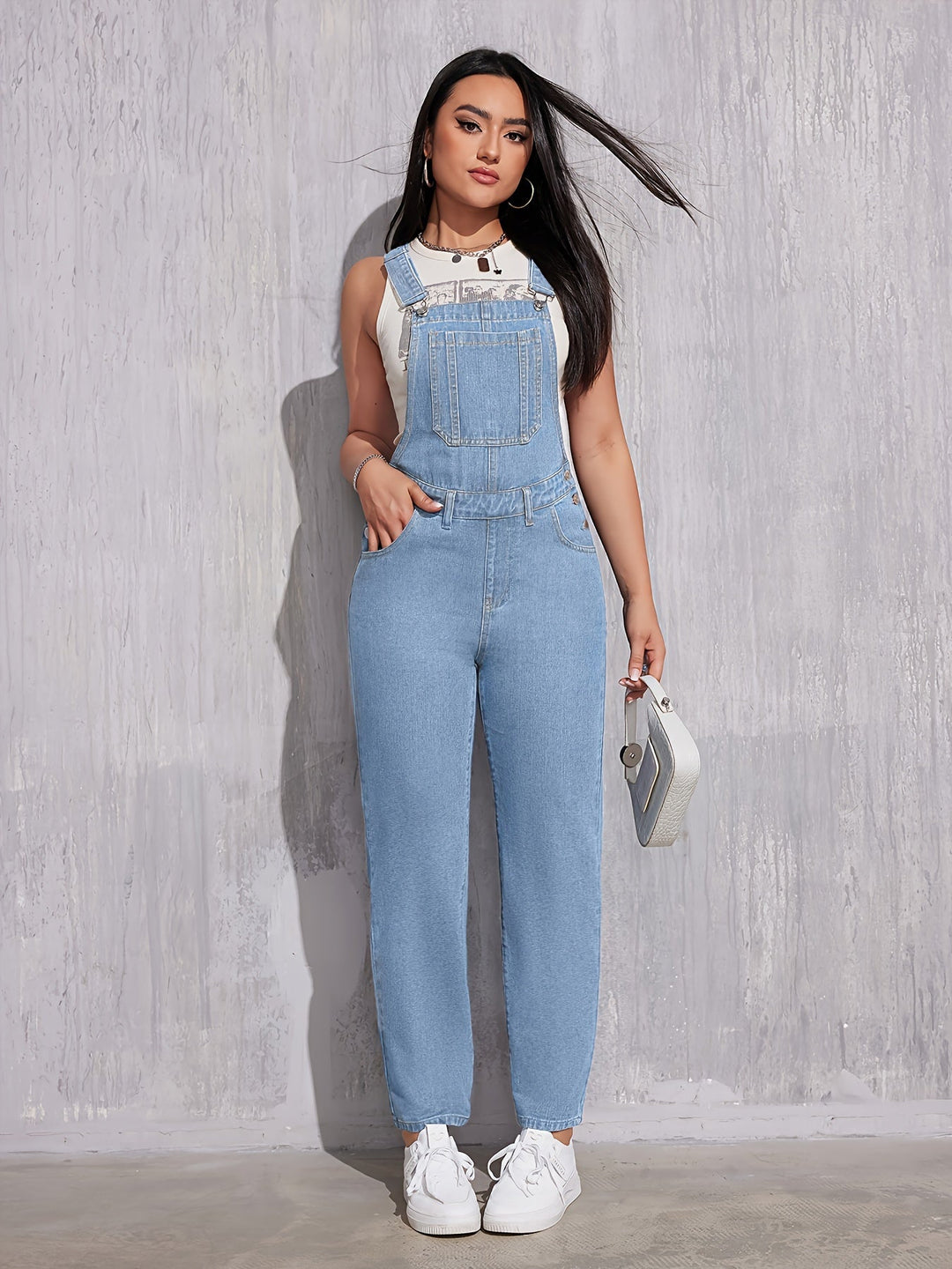 Dames Overalls Effen Lichtblauw Comfortabele Regular Fit - Evelien-6