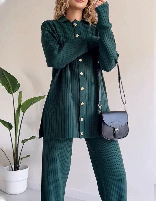 Dames Gebreid Vest 2 Delige - Oversized Trui Met Lange Mouwen En Hoge Taille