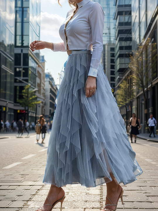 Variant image for Dames Gelaagde Maxi Rok van Mesh met Elastische Taille - Elegant Design-1