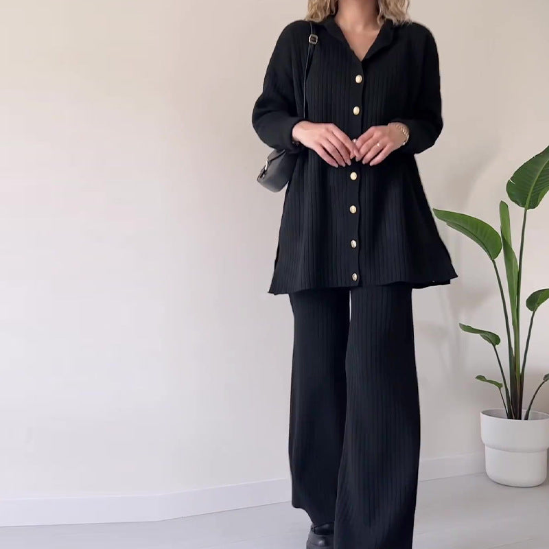 Dames Gebreid Vest 2 Delige - Oversized Trui Met Lange Mouwen En Hoge Taille