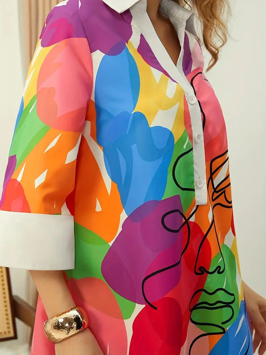 Dames Hemdjurk Kleurrijke Abstracte Print Lichtgewicht Casual - Lisa-4