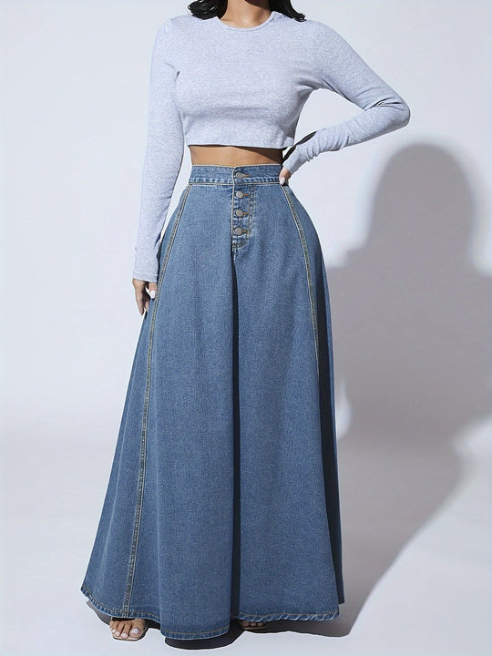 Dames Hoge Taille Maxi Flare Denim Rok - Melina-6